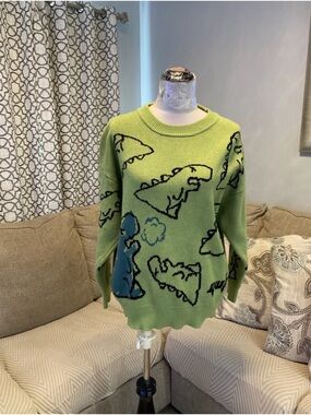 Aelfric Eden Sweater Large Dinosaur Pullover Crewneck Knit Cute Fun Vintage